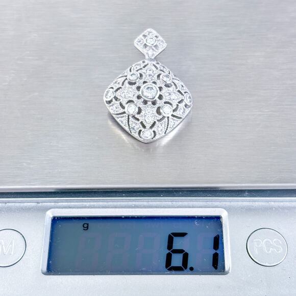 Vintage Thailand Sterling Silver 925 3cm Filigree Cubic Zirconia Pendant - Picture 6 of 7